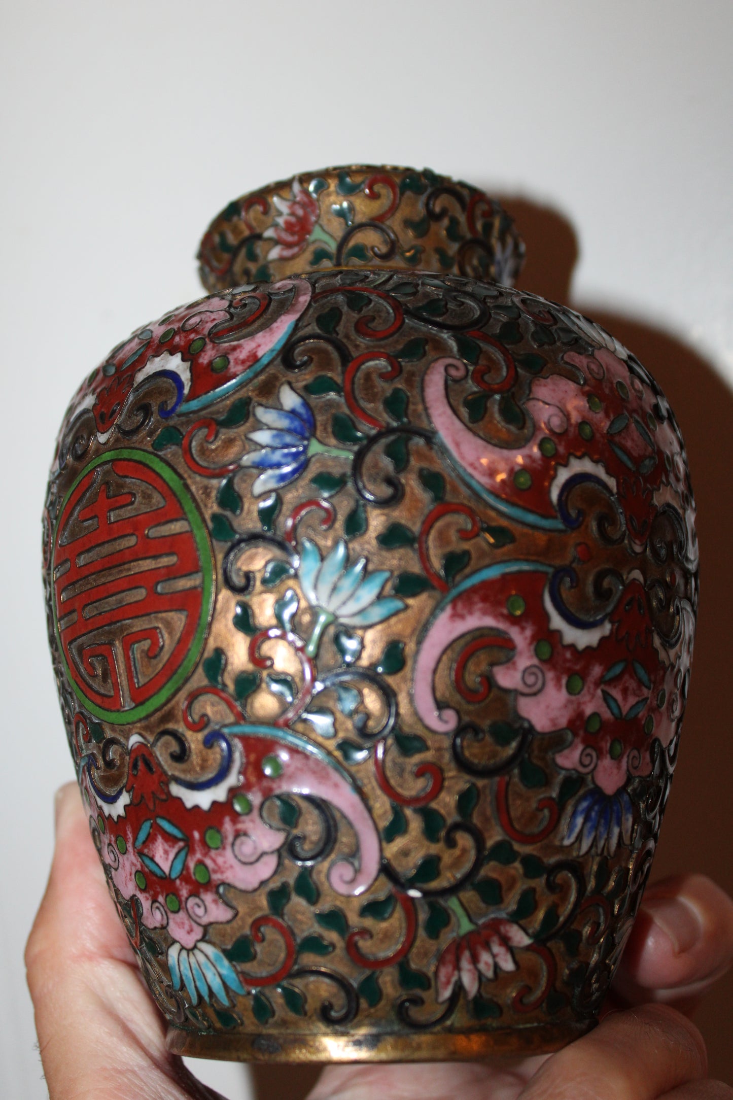 Ju 寿 Chinese ~ Cloisonné Enamel ~ Floral Scroll Lotus ~ Ginger Jar - * Da Ming