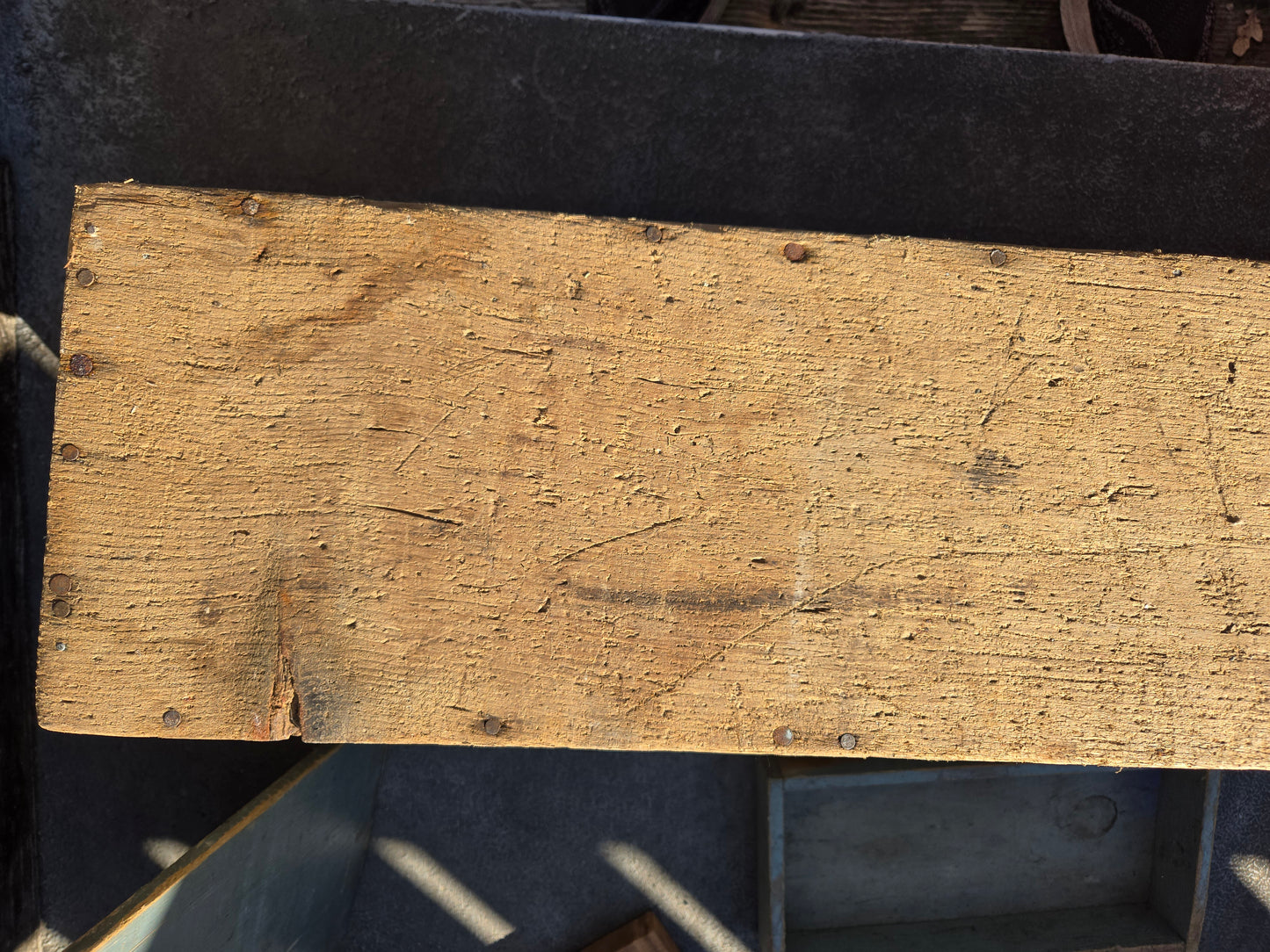 Old Carpenter's Wooden Toolbox Caddy - canvas strap