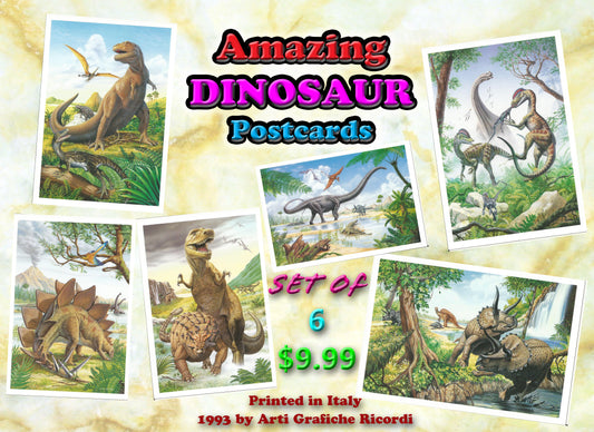 T-Rex - Stegosaurus - Velociraptors - Triceratops ~ Postcards - Dinosaur Art