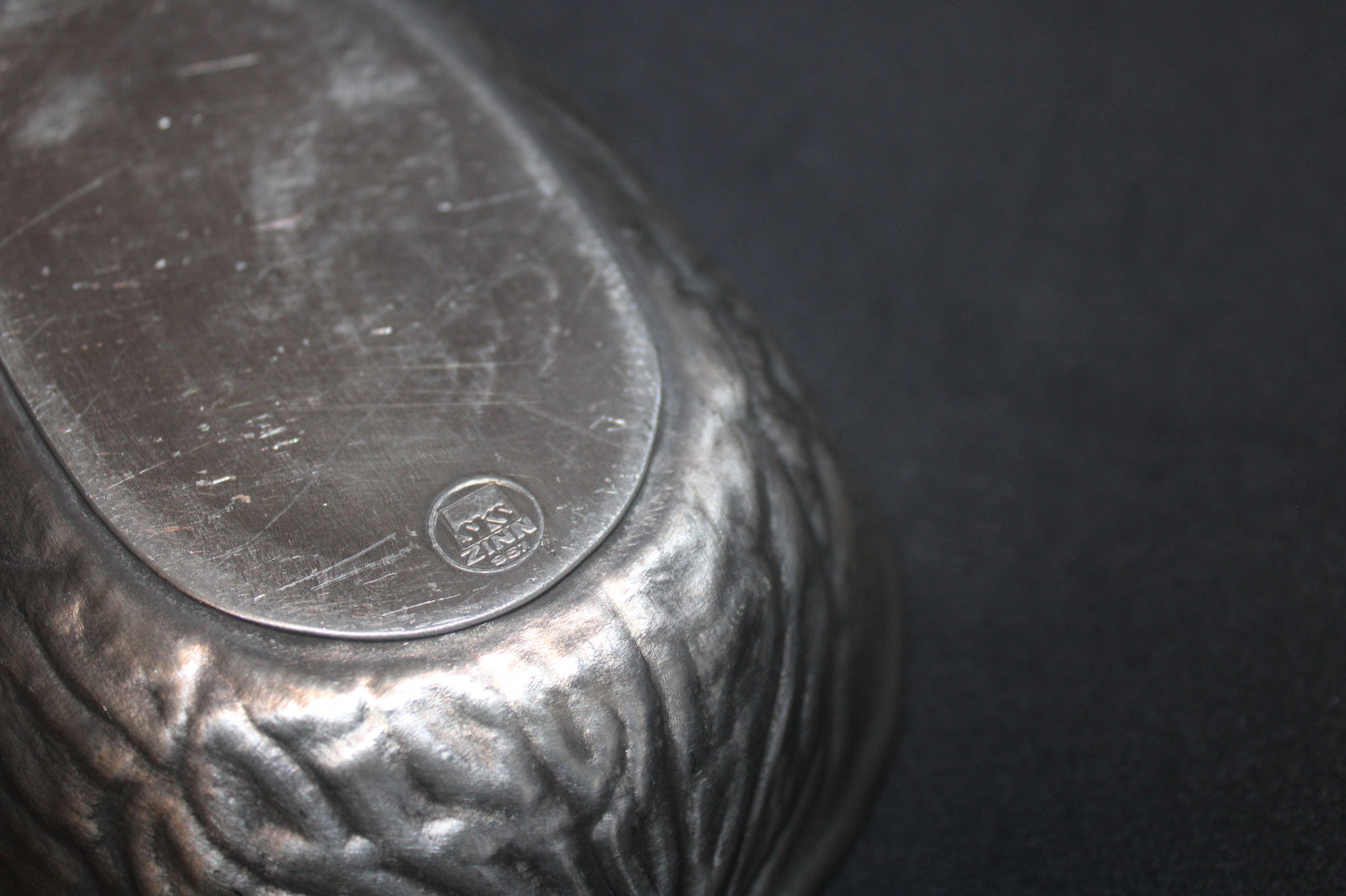 SKS Zinn stamped ~ 95% Pewter ~ Walnut shaped tray - Germany