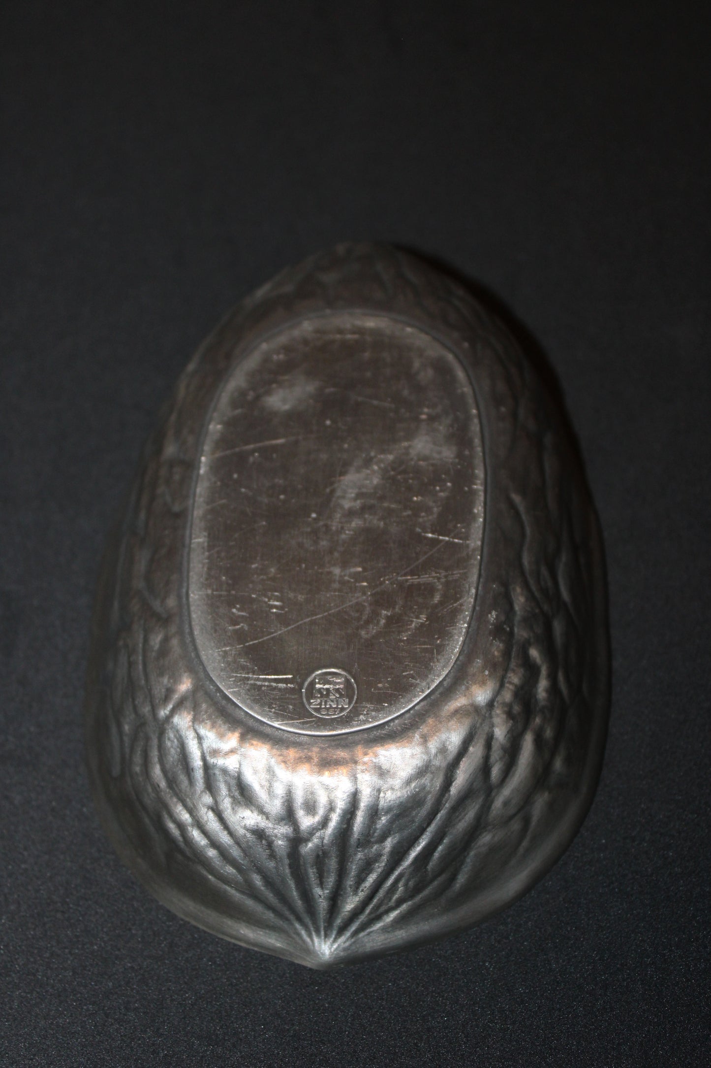 SKS Zinn stamped ~ 95% Pewter ~ Walnut shaped tray - Germany