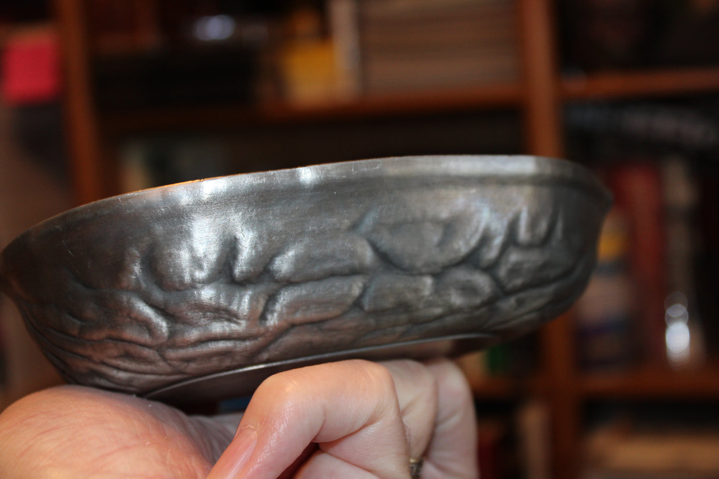SKS Zinn stamped ~ 95% Pewter ~ Walnut shaped tray - Germany
