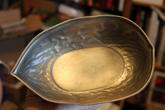 SKS Zinn stamped ~ 95% Pewter ~ Walnut shaped tray - Germany