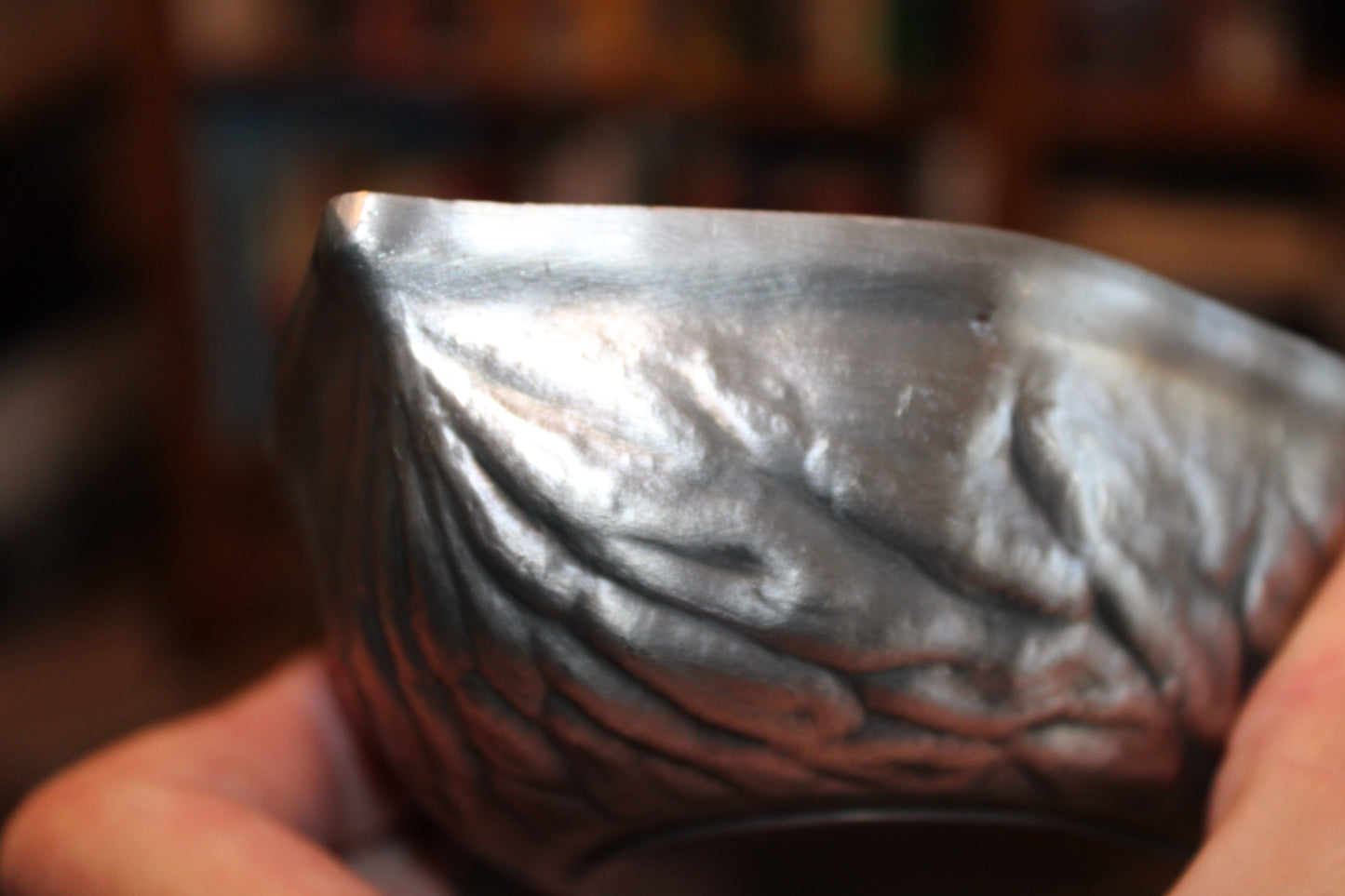 SKS Zinn stamped ~ 95% Pewter ~ Walnut shaped tray - Germany