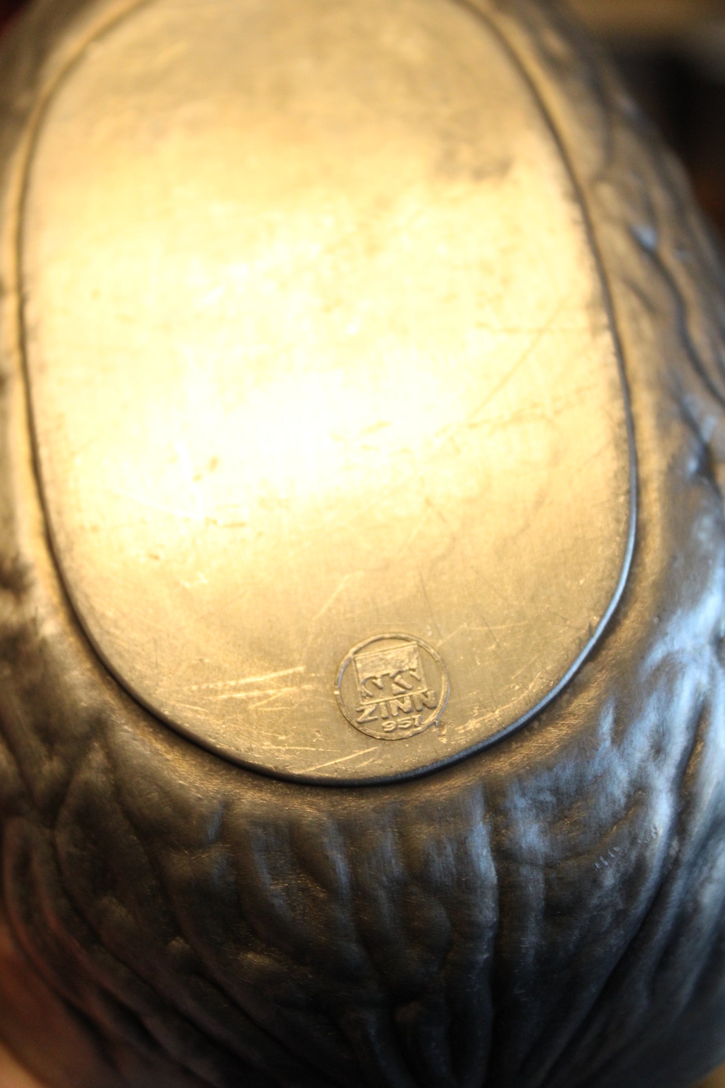 SKS Zinn stamped ~ 95% Pewter ~ Walnut shaped tray - Germany