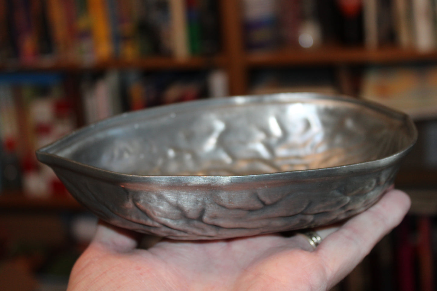SKS Zinn stamped ~ 95% Pewter ~ Walnut shaped tray - Germany