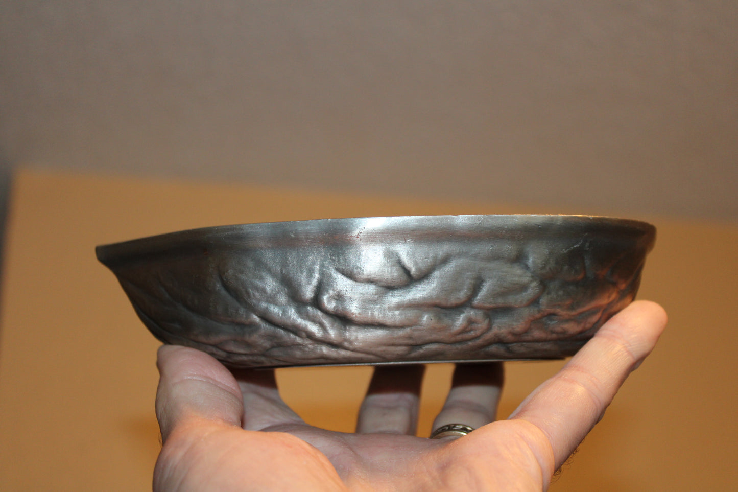 SKS Zinn stamped ~ 95% Pewter ~ Walnut shaped tray - Germany