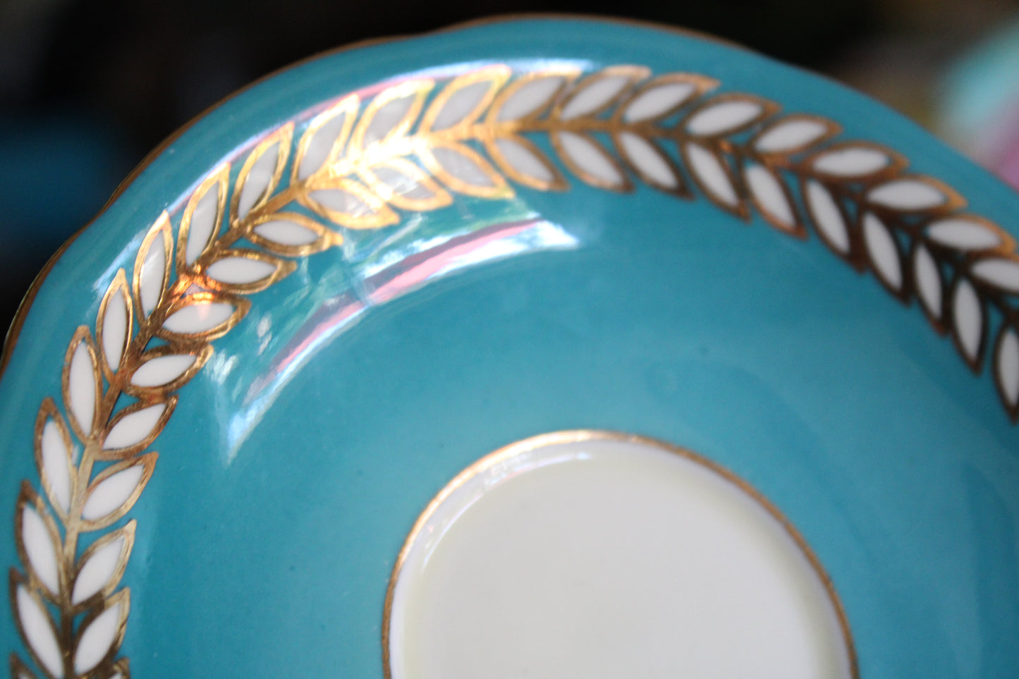 AYNSLEY Turquoise Corset #4984 Gold Gilded Laurel Tea Cup and Saucer