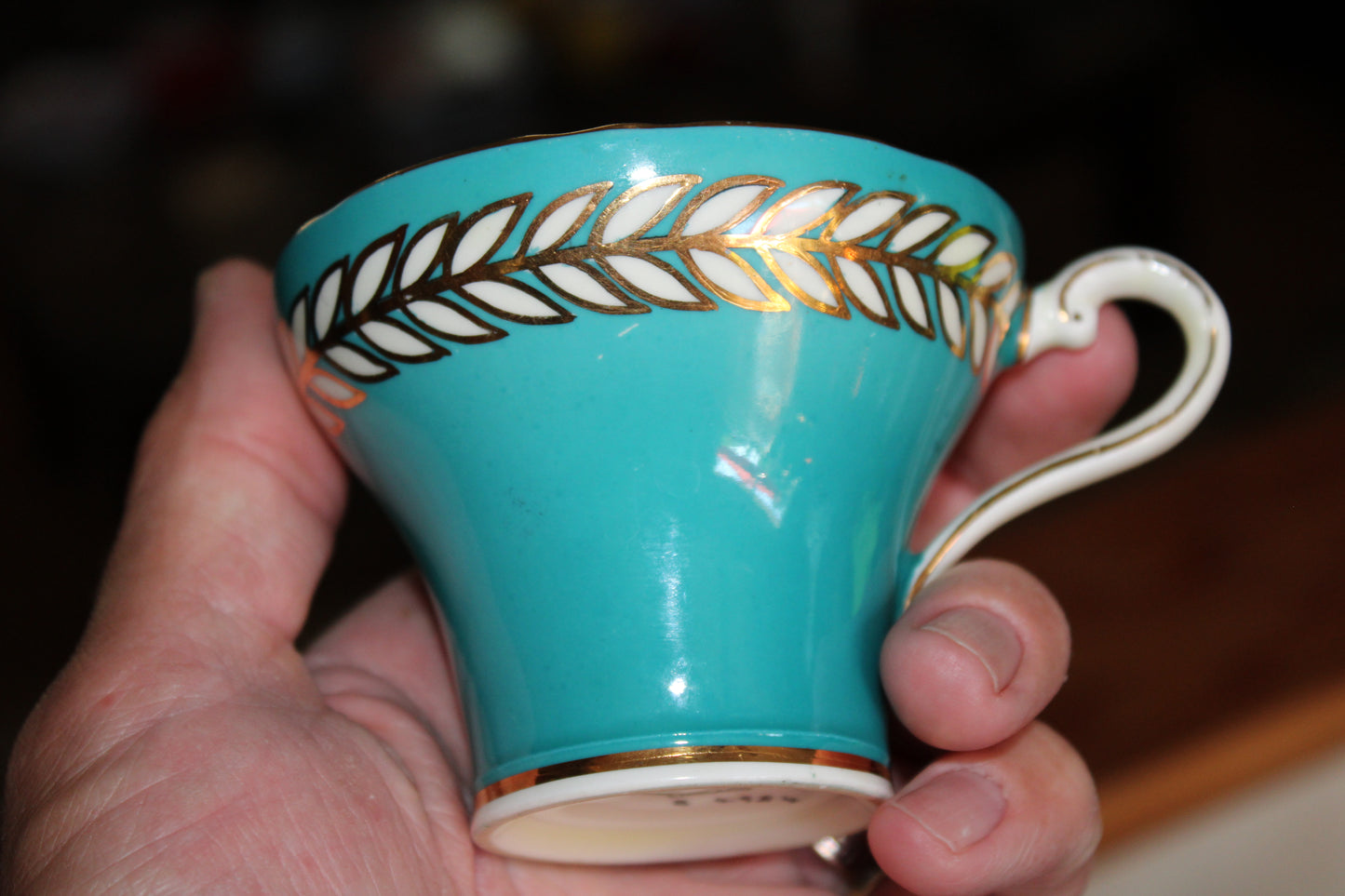 AYNSLEY Turquoise Corset #4984 Gold Gilded Laurel Tea Cup and Saucer