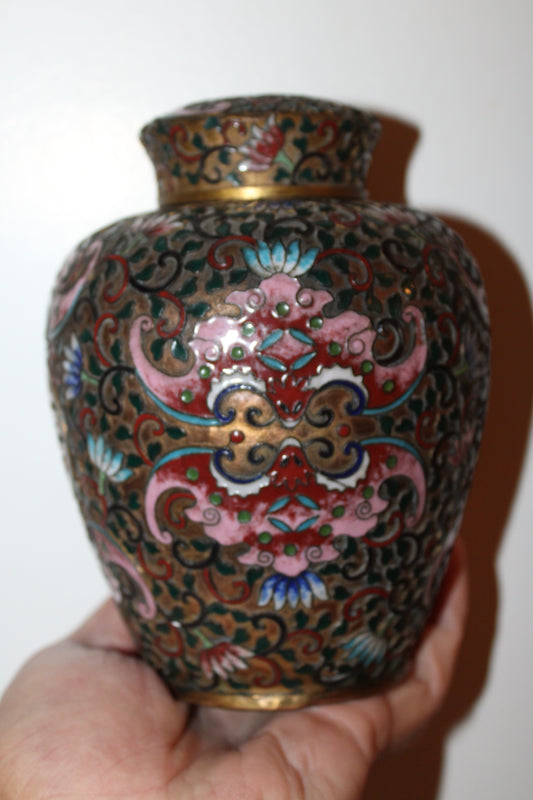 Ju 寿 Chinese ~ Cloisonné Enamel ~ Floral Scroll Lotus ~ Ginger Jar - * Da Ming
