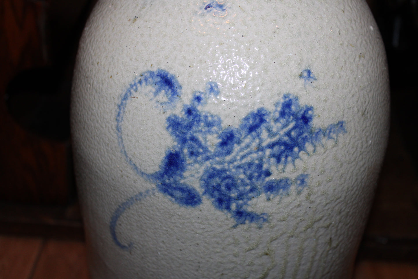 Rare Satterlee & Mory Fort Edwards N.Y. - Antique Jug Crock Cobalt Blue on Grey