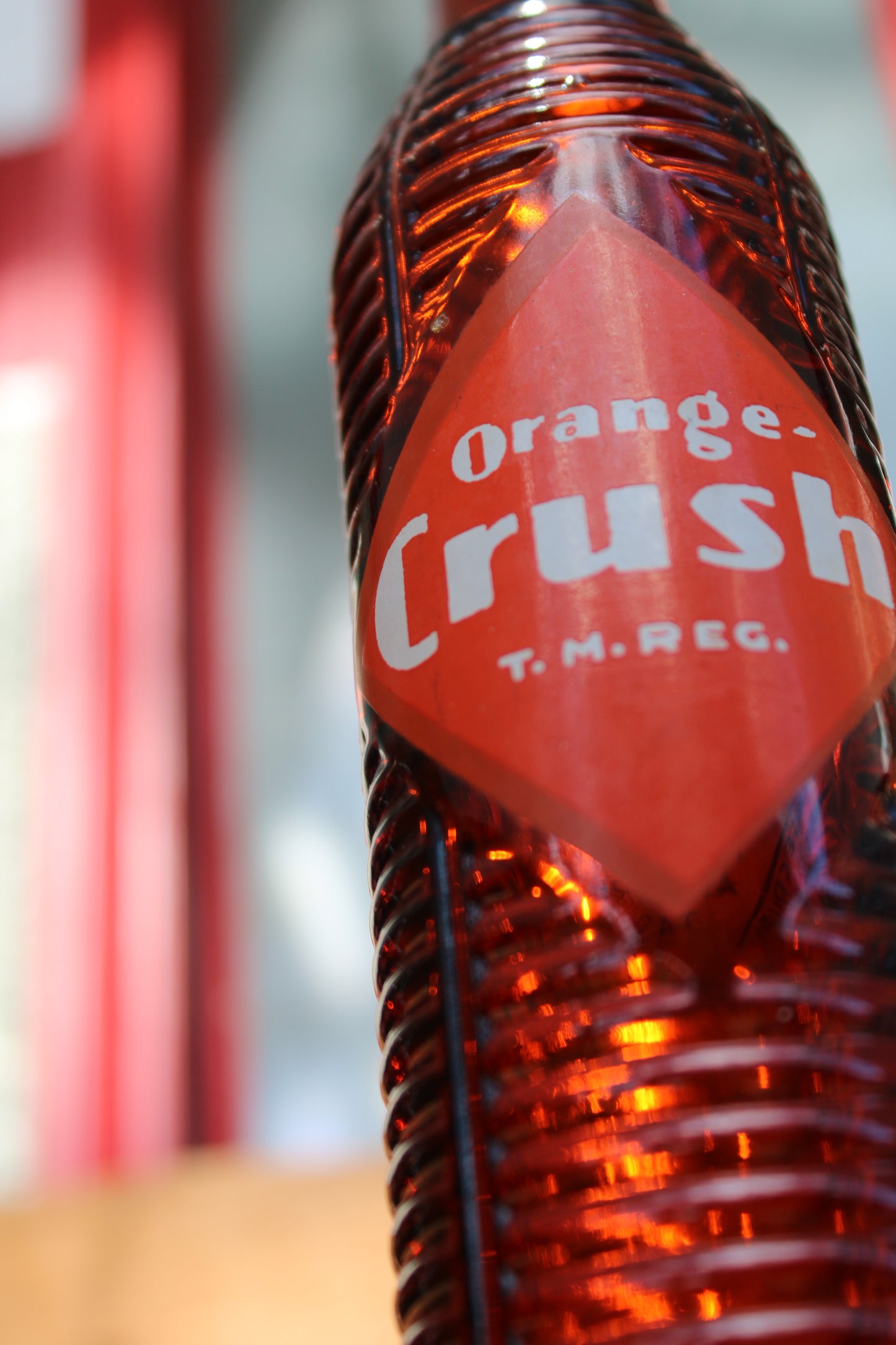 Circa 1940s Orange Crush ~ Crushy mascot ~ Lot of four ~ Brown Soda bottles